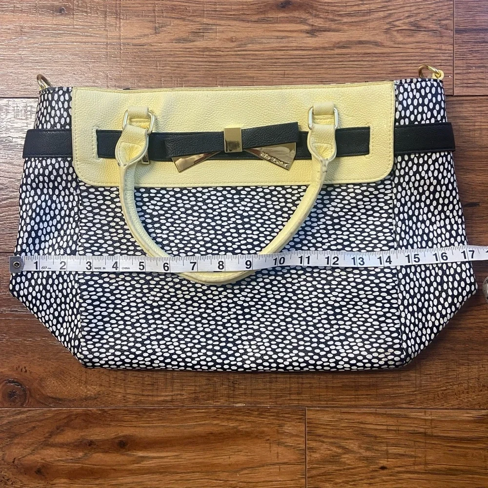 Betsey Johnson Black White Yellow Tote Shoulder Bag XOX Betsy Purse